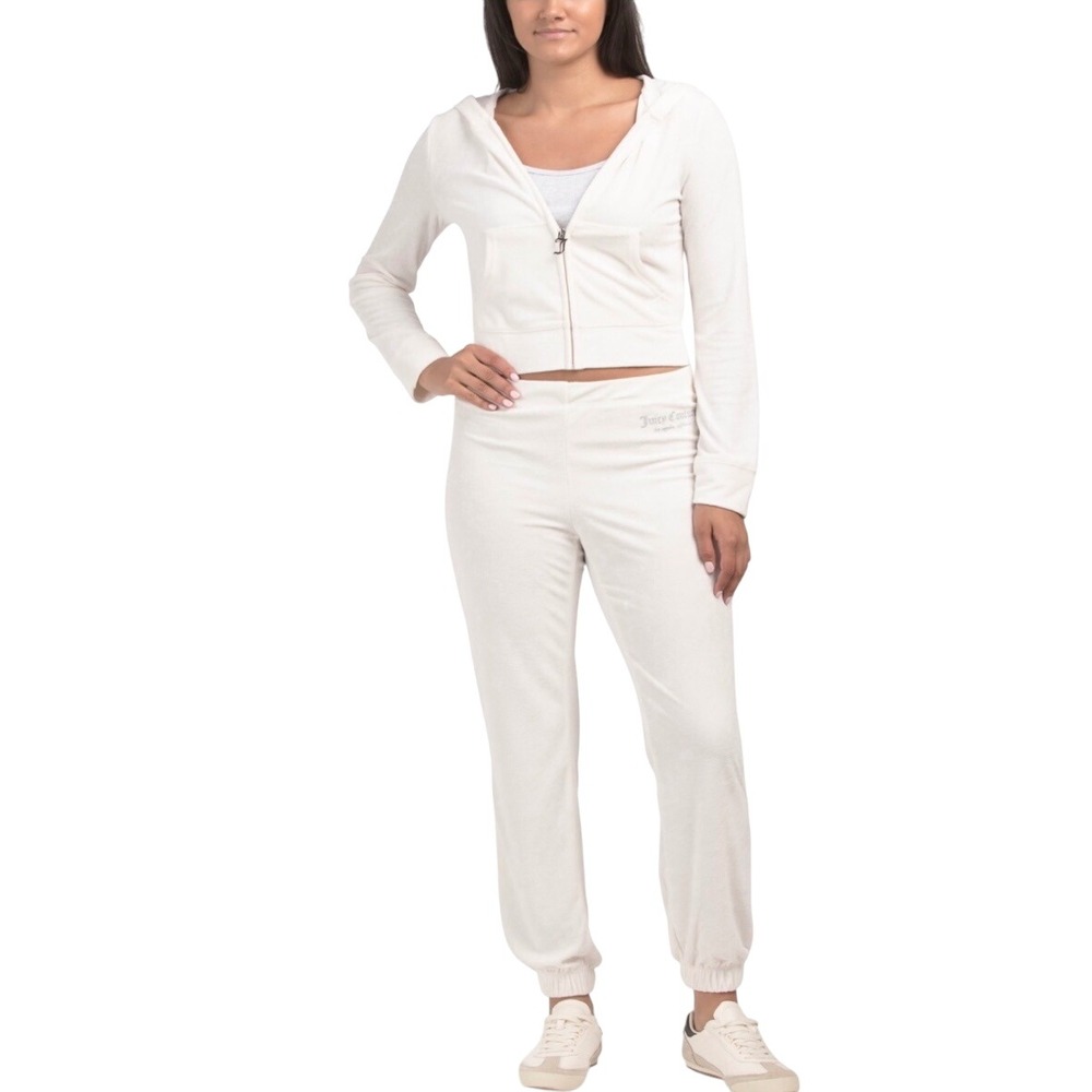 Juicy Couture Velour Tracksuit Cream Hoodie Pants‎ L see measurements in pics